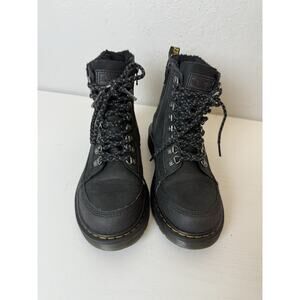 DR. MARTENS 1460 COLLAR J Black Leather Faux Fur Cuff Boots Size 2 Youth